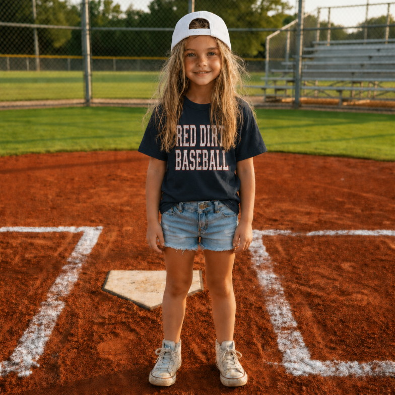 Youth Red Dirt Distressed Collegiate Baseball Tee